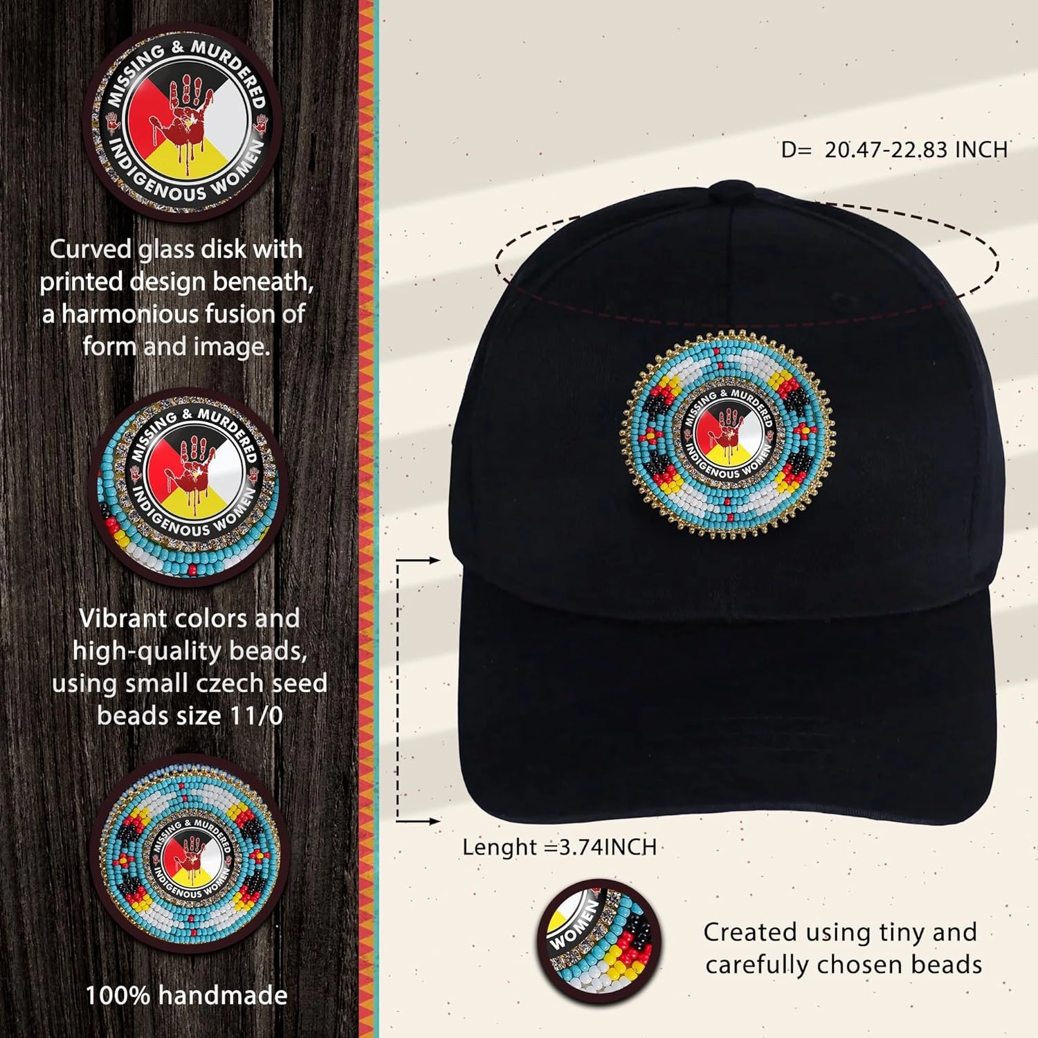 Handmade Baseball Cap for Men Women Native American Patch with No Brim/Brim Beaded Colorful Cotton Cap Unisex