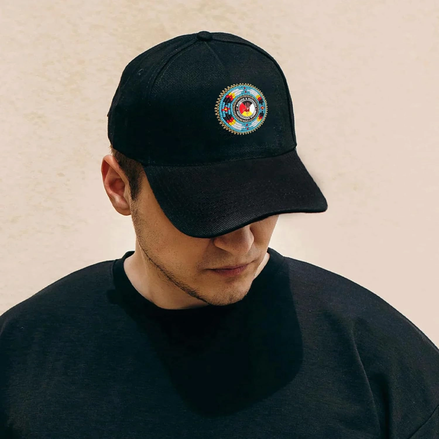 Handmade Baseball Cap for Men Women Native American Patch with No Brim/Brim Beaded Colorful Cotton Cap Unisex