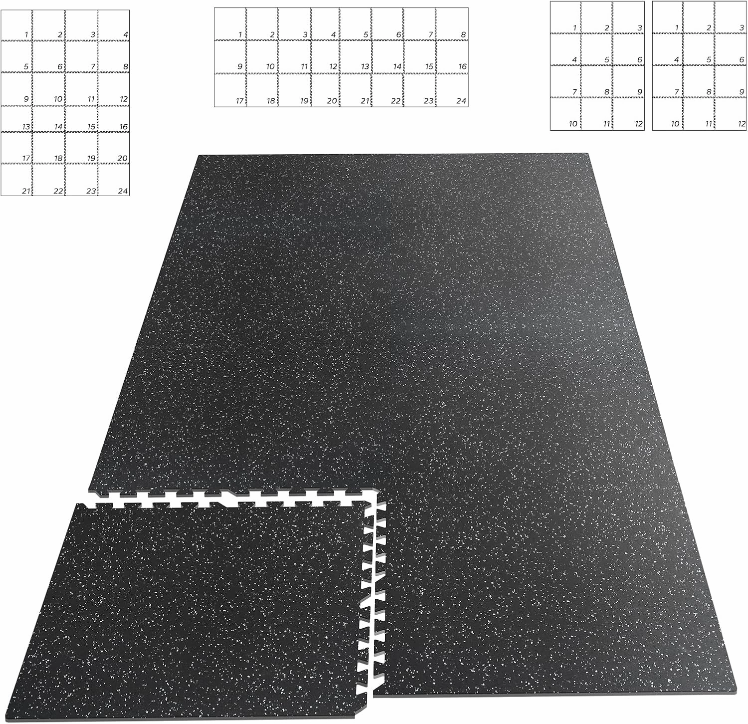 HAPBEAR 0.56'' Thick 12 Pcs 48 Sq Ft Exercise Equipment Mats - High-Density Rubber Top EVA Foam Interlocking Mats, 24x24in Tiles, Heavy-Duty Treadmill Mat for Hardwood Floors, Home Gym Mat