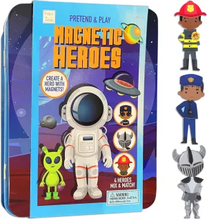 Hapinest Magnetic Heroes Pretend and Play Travel Playset Toy for Boys Ages 4 Years and Up, Fireman, Policeman, Knight, Astronaut