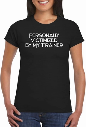 Harding Industries Personally Victimized by My Trainer - Women's Soft Graphic Junior Cut T-Shirt CP05 Black