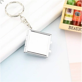 HASMI Vanity Mirror Mini Vanity Mirror Portable Foldable Makeup Mirror Key Chain Key Ring Pocket Compact ​Makeup Cosmetic Mirror for Women Household Cosmetic Mirror (Color : Square)