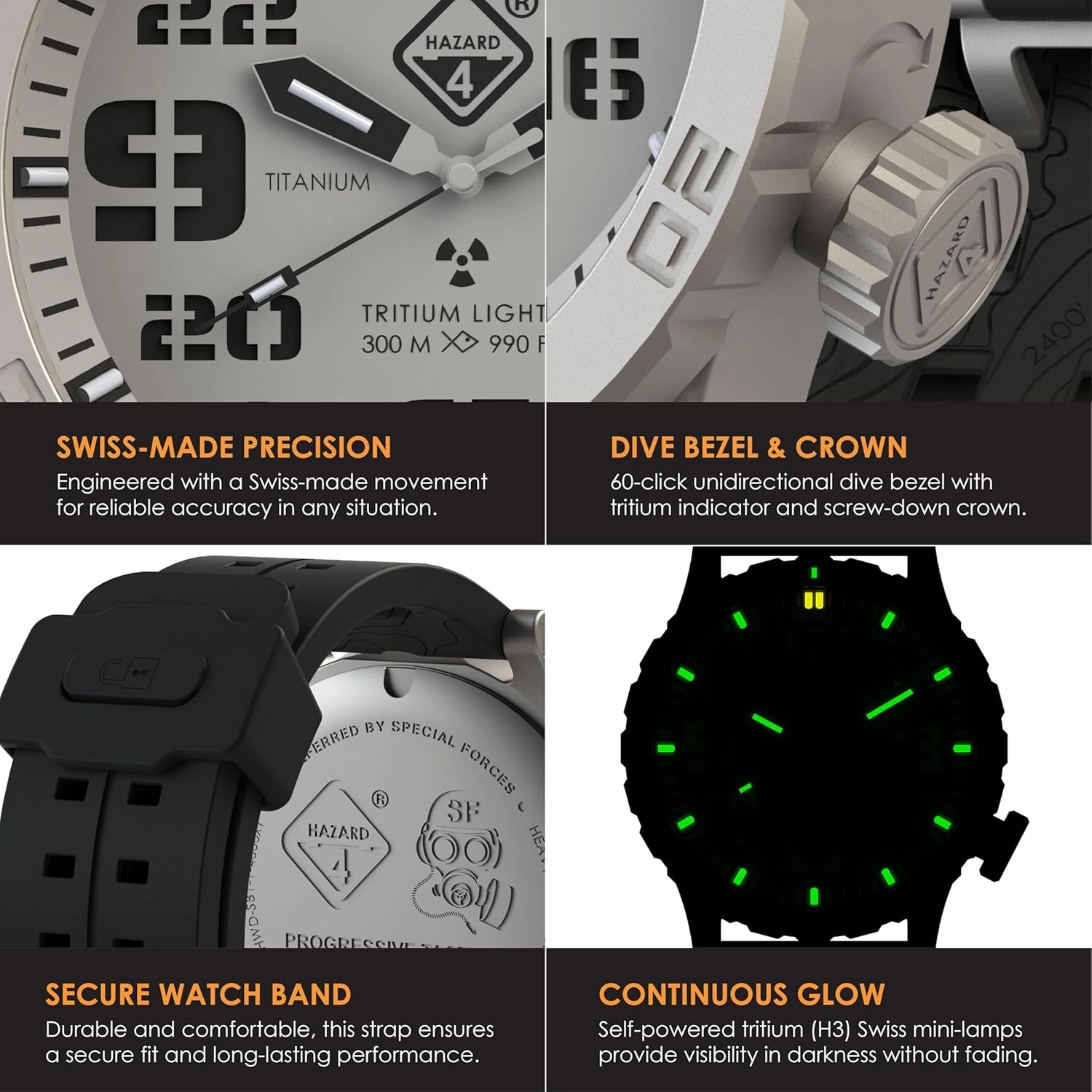 HAZARD 4 Heavy Water Diver™ : Titanium Tritium Dive-Watch