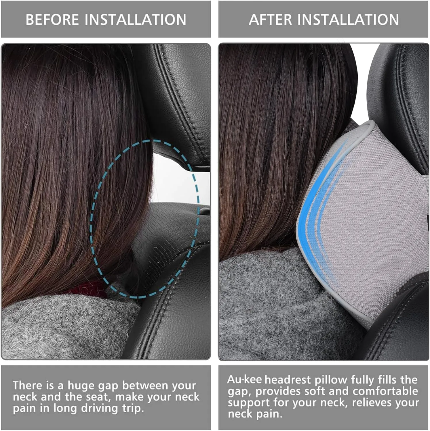 Headrest Pillow Car Memory Foam Car Neck Pillows Soft Leather for Driving Home Office Gray (Pack of 1)
