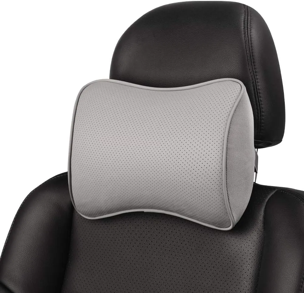 Headrest Pillow Car Memory Foam Car Neck Pillows Soft Leather for Driving Home Office Gray (Pack of 1)