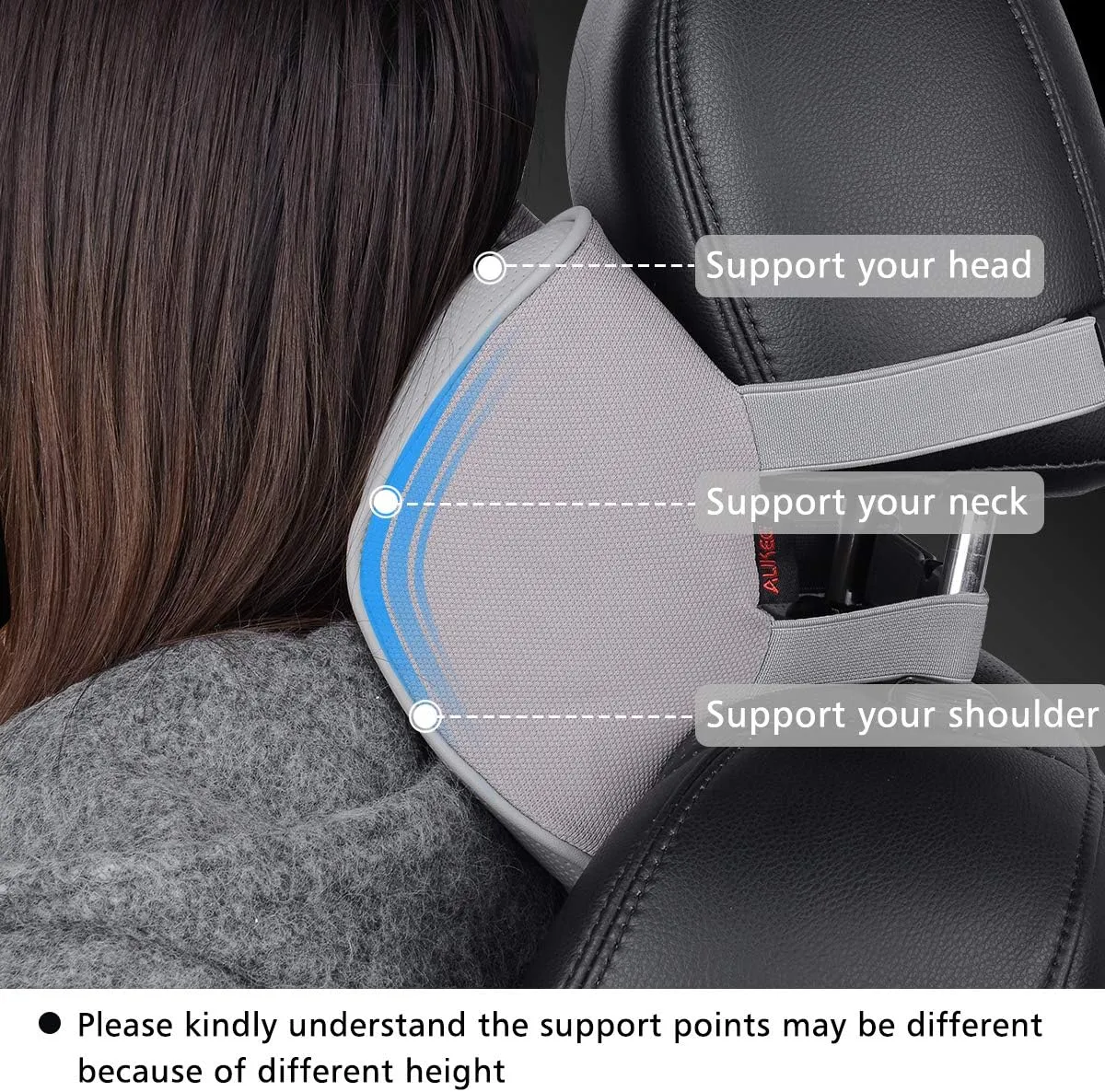 Headrest Pillow Car Memory Foam Car Neck Pillows Soft Leather for Driving Home Office Gray (Pack of 1)