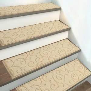 HEBE Carpet Stair Treads Non Slip 15 PCS 8" X 30" Edging Stair Runner for Wooden Steps Indoor Self Adhesive Stair Rugs Runners Reusable Staircase Step Treads Mat for Kids,Elders,Pets