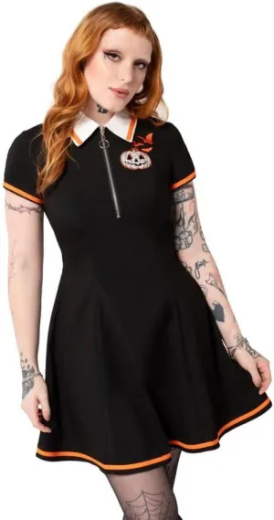Hell Bunny Skater Dress Jack-O-Lantern Halloween Party Pumpkin Embroidery Spooky