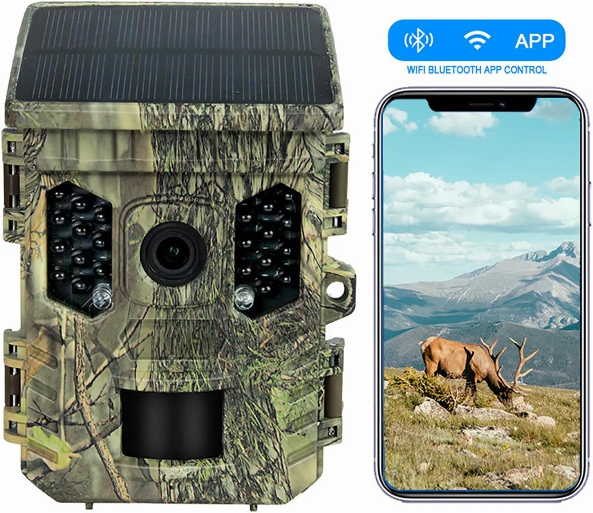 HIFAM 32MP Trail Camera, Solar Panel Trail Cam with 2.0” HD TFT Screen Hunting Camera for Wildlife Monitoring Mini Game Camera with Night Vision