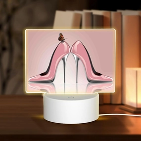High Heel Shoes Butterfly LED Light Base with Clear Acrylic Sheet 3D Night LED Lamp Display Base USB Cable for Living Room Bedroom Room Bar Gift Lamp