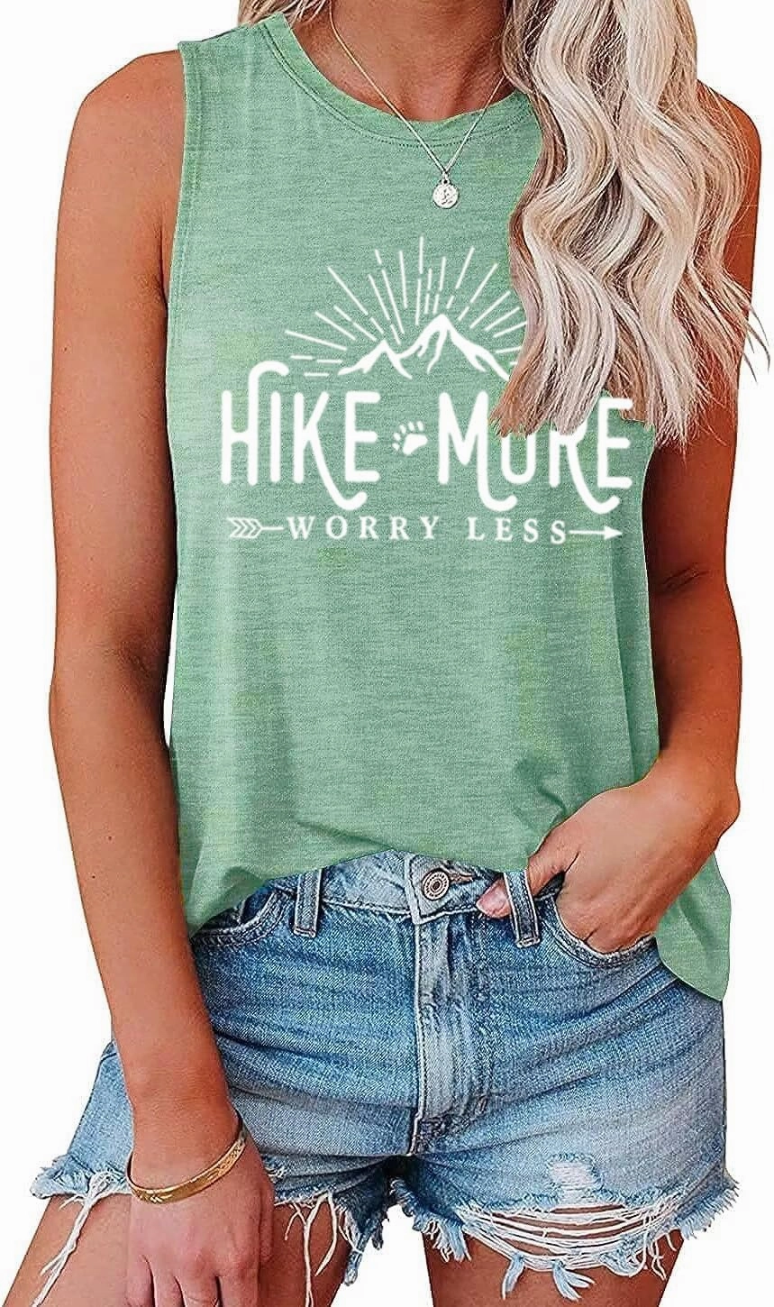 Hiking Shirt for Women Adventure Mountain Graphic Athletic Shirts Funny Hike More Worry Less Tee Tops