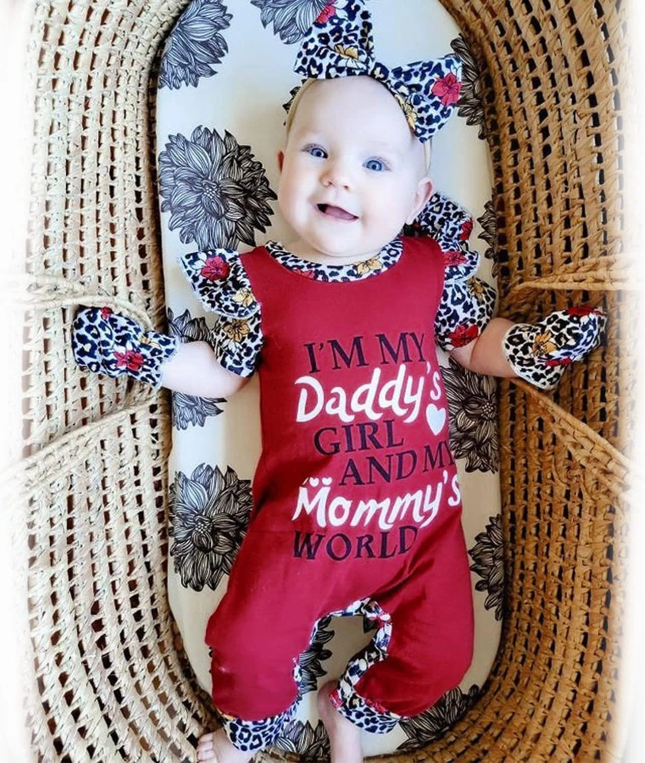 HINTINA Preemie Newborn Baby Girl Letter Print Romper Jumpsuit Gloves Headband Clothes Set