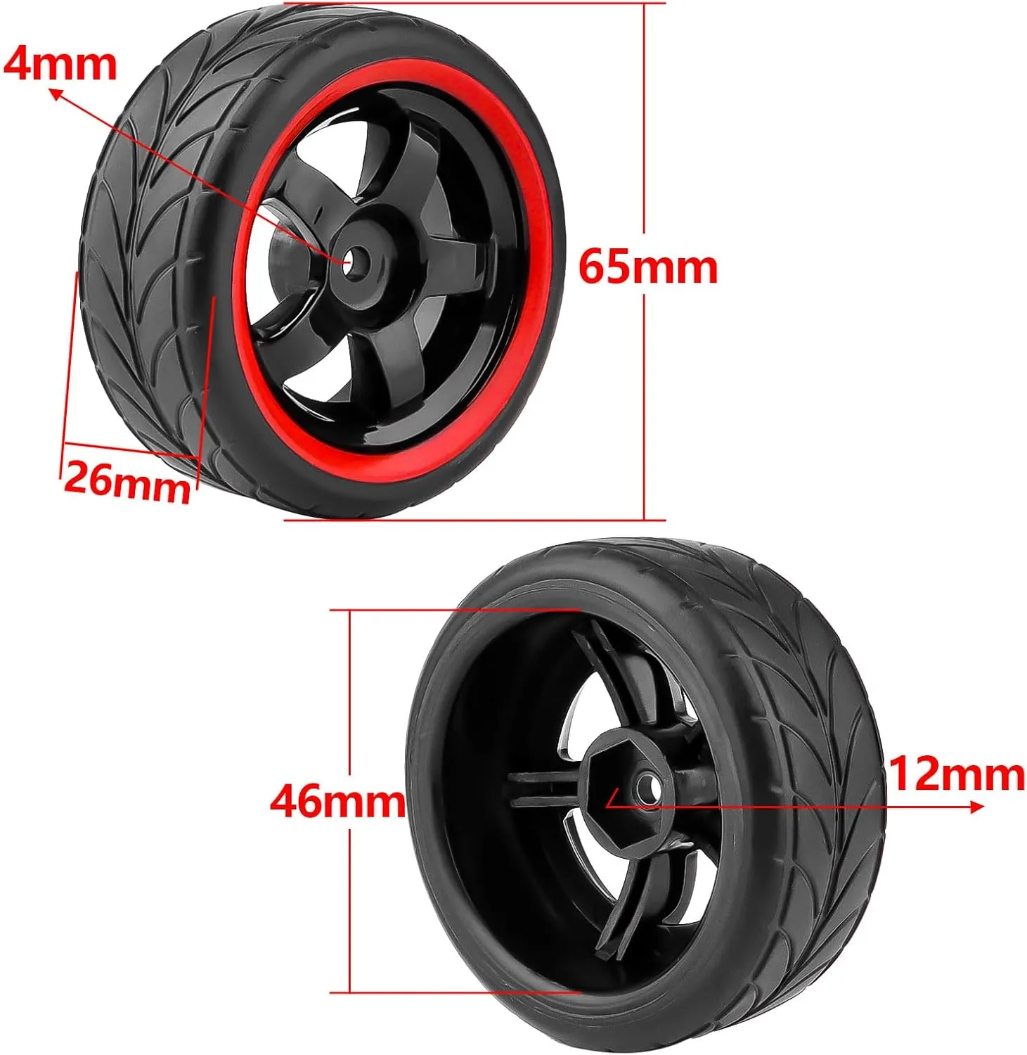 HobbyPark 12mm Hex PreGlued 1/10 RC Touring Car Wheels and Tires 1.02" 26mm Wide, 2.55" Tall Soft Rubber for Tamiya HPI Traxxas Redcat Kyosho Brushless Motor 2S 3S Lipo (Style B)