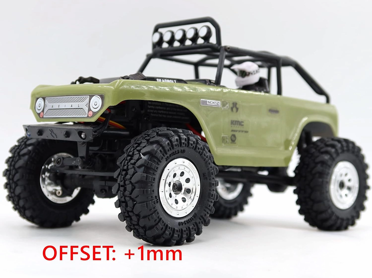 HOBBYSOUL Adjustable Offset RC 1.0 Wheels and Tires, 1/24 Tires & Heavy 1.0 Beadlock Wheels Silver for 1:24 RC Crawler Axial SCX24 Upgrade & Other 1/24 Crawler Truck,(4-Pack, Assembled)