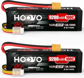 HOOVO 4S Lipo Battery 9200mAh 14.8V 100C with XT90 Plug Metal Plates Soft Case for RC Truck Truggy Buggy Tank RC Car Racing Hobby (2 Pack)