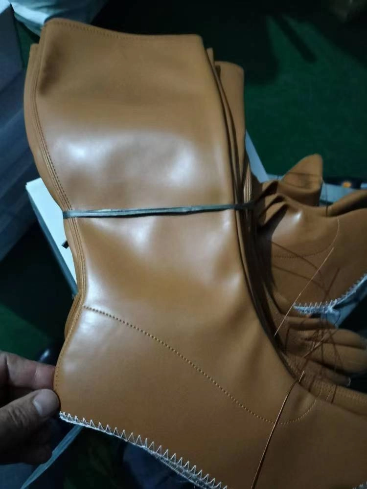 HOTan and NEWn Autumn and Winter Cross-Border plus Size round Head Chunky Heel Mid-Calf Thin Leg Stretch Boots Female Pu plus Size Knight Boots