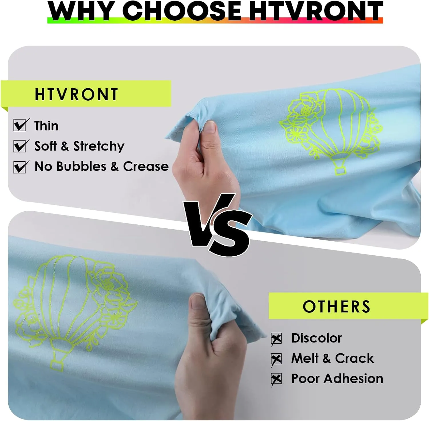 HTVRONT Heat Transfer Vinyl HTV Vinyl Rolls - 12" x 15ft Neon Green Iron on Vinyl for All Cutting Machines, HTV Vinyl for Shirts - Easy to Cut & Weed for Heat Vinyl Design