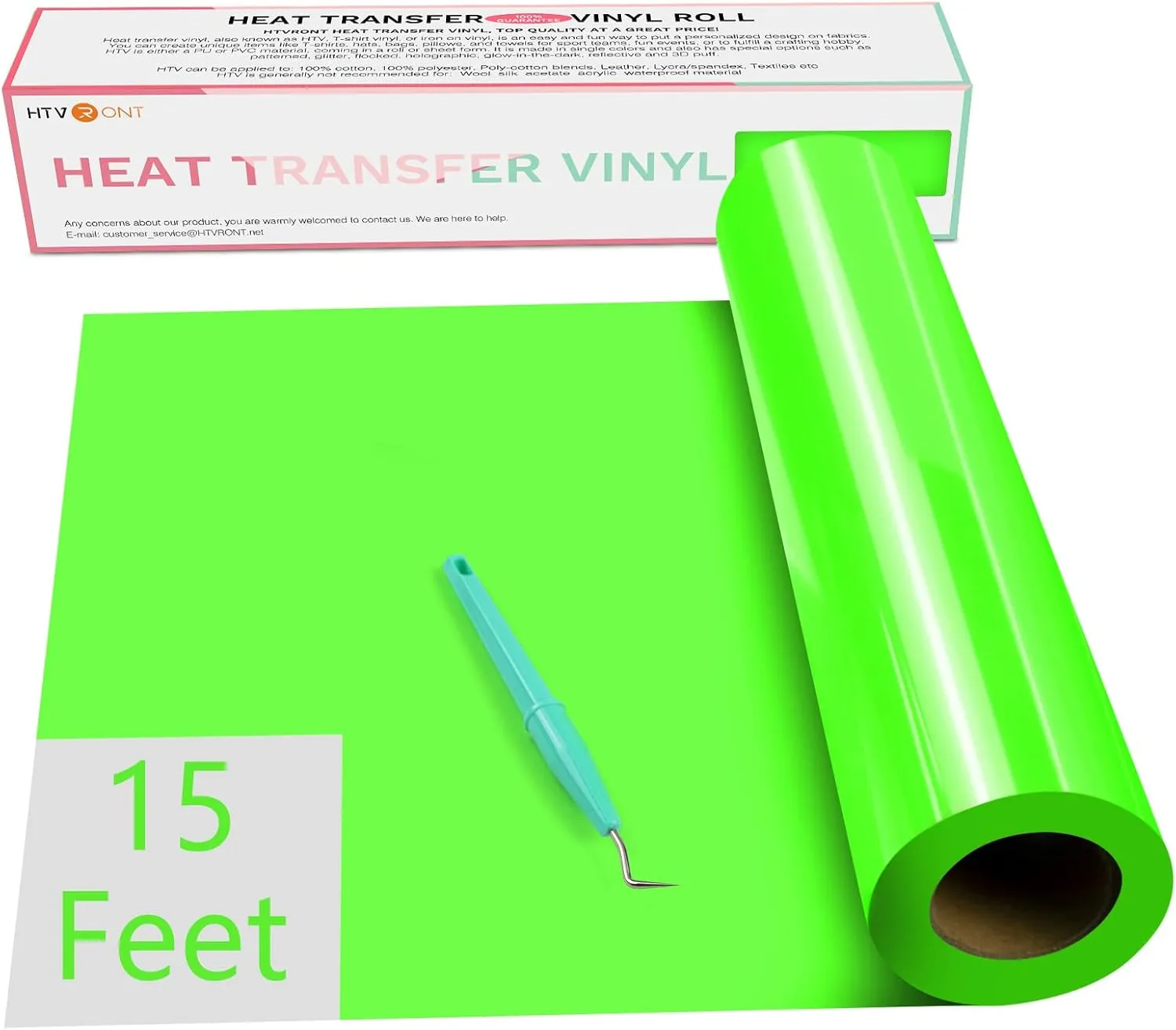 HTVRONT Heat Transfer Vinyl HTV Vinyl Rolls - 12" x 15ft Neon Green Iron on Vinyl for All Cutting Machines, HTV Vinyl for Shirts - Easy to Cut & Weed for Heat Vinyl Design