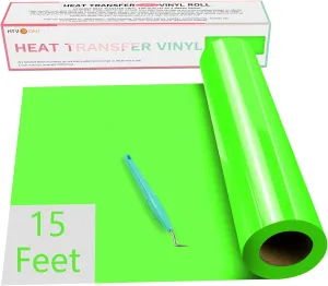 HTVRONT Heat Transfer Vinyl HTV Vinyl Rolls - 12" x 15ft Neon Green Iron on Vinyl for All Cutting Machines, HTV Vinyl for Shirts - Easy to Cut & Weed for Heat Vinyl Design