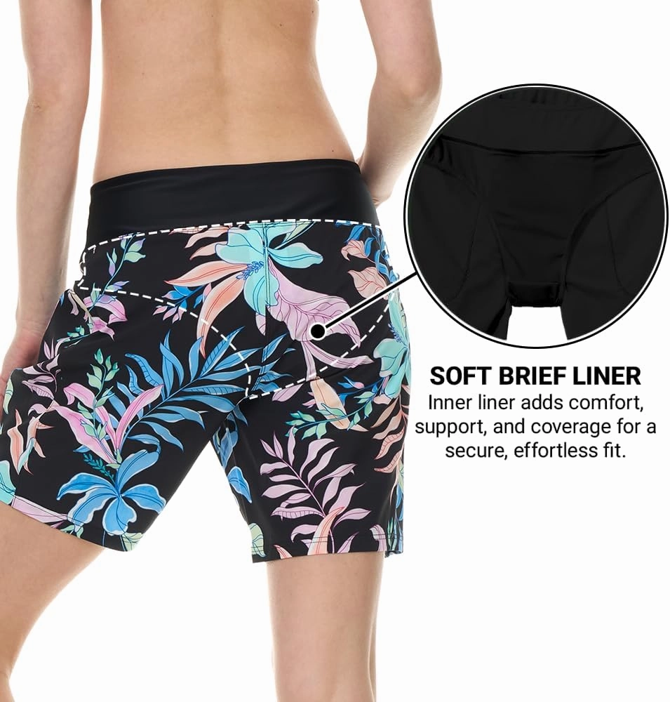 Hurley 5"/7" High Waisted Swim Shorts Women, Board Shorts with Pockets & Inner Liner, Quick Dry Swim Trunk, UPF 50 