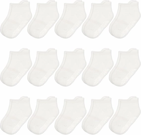 HYCLES 15 Pairs Toddler Socks, Kids Grip Socks for 6-12 Month 1-7 Years Non Slip Ankle Sock for Baby Boys Girls