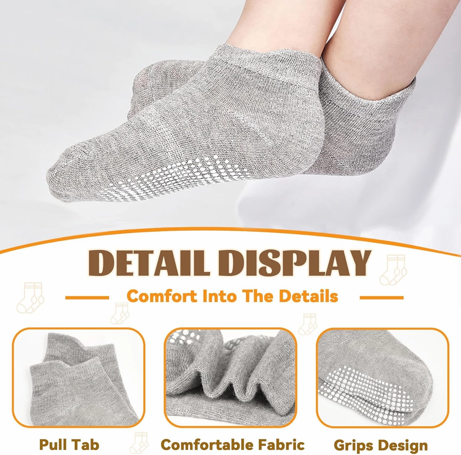 HYCLES 15 Pairs Toddler Socks, Kids Grip Socks for 6-12 Month 1-7 Years Non Slip Ankle Sock for Baby Boys Girls