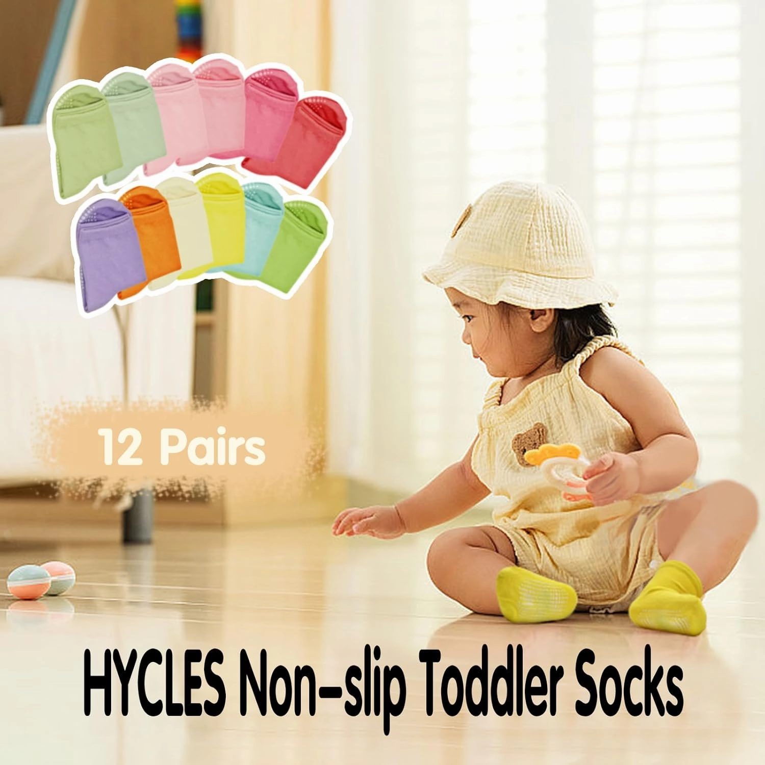 HYCLES Non-Slip Toddler Socks, Girl Grip Socks for 1-10 Years Kids Girls Boys Toddler Sock with Grippers