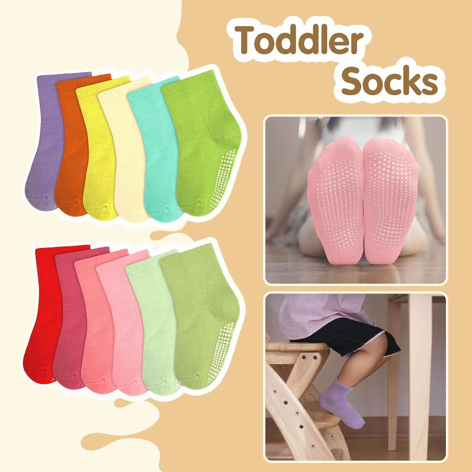 HYCLES Non-Slip Toddler Socks, Girl Grip Socks for 1-10 Years Kids Girls Boys Toddler Sock with Grippers