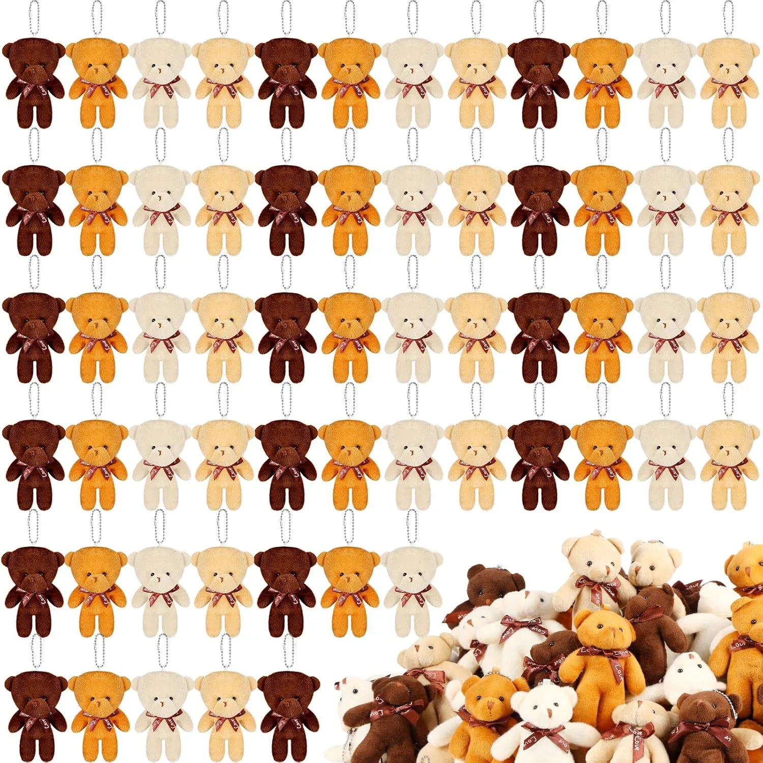 HyDren 156 Pcs Mini Bears Bulk 4.7 Inch Tiny Doll Stuffed Bear Animal Plush Toys Keychain for Graduation Kids Girls Boys Adults Wedding Gifts Party Favors(Classic Color)