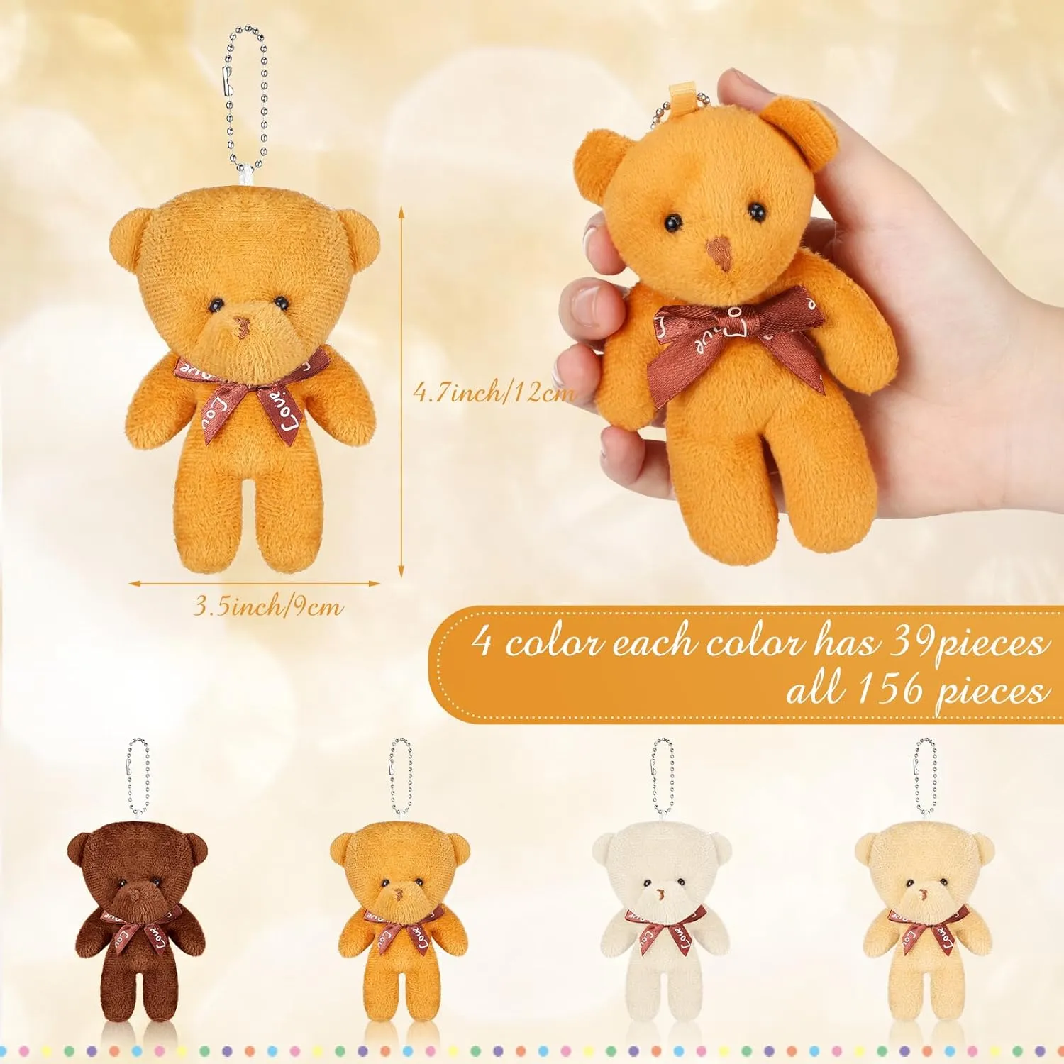 HyDren 156 Pcs Mini Bears Bulk 4.7 Inch Tiny Doll Stuffed Bear Animal Plush Toys Keychain for Graduation Kids Girls Boys Adults Wedding Gifts Party Favors(Classic Color)