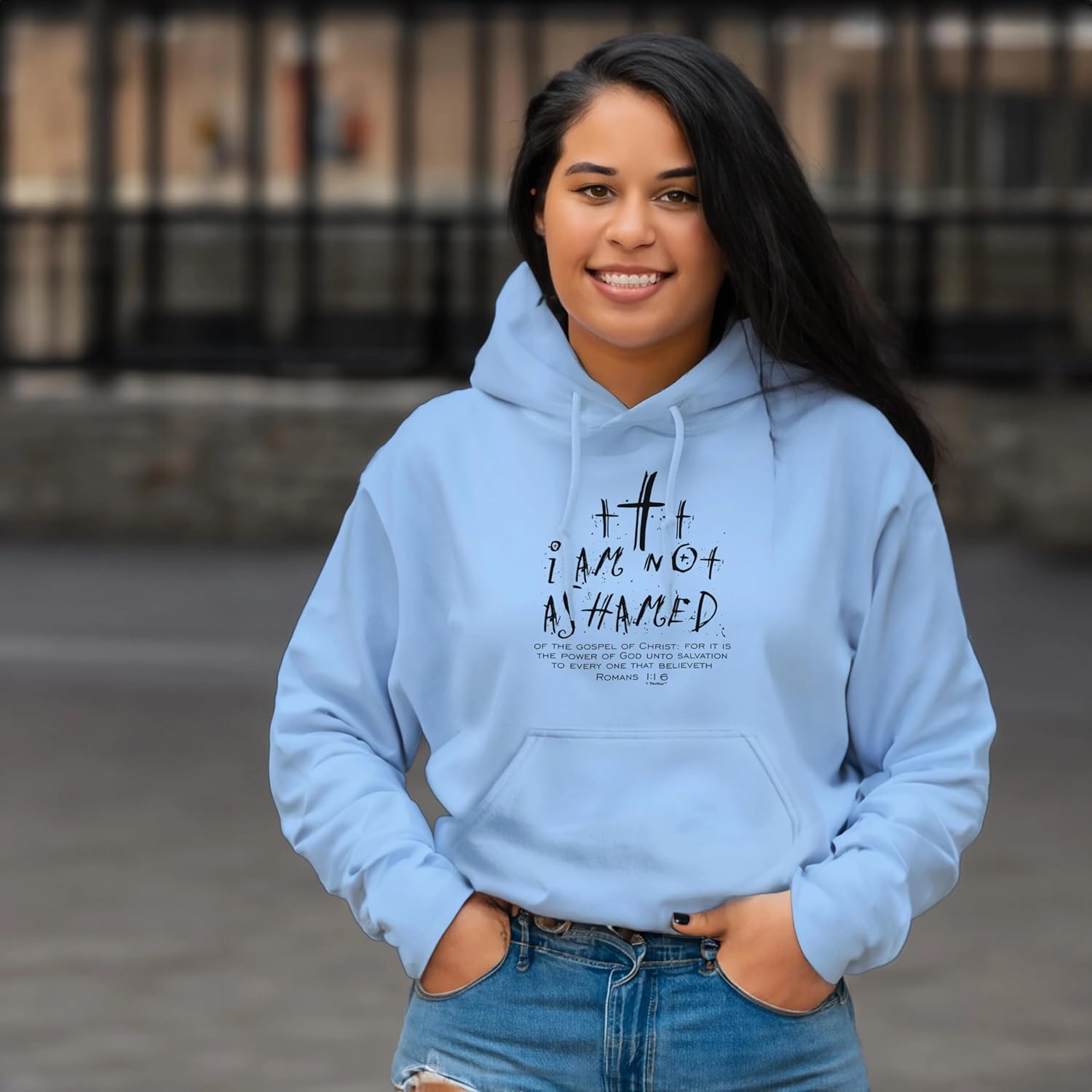 I Am Not Ashamed Romans 1:16 Verse Long Sleeve Front Pocket Hoodie Sweatshirt