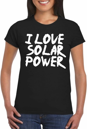 I Love Solar Power - Women's Soft Graphic Junior Cut T-Shirt CP05 Black