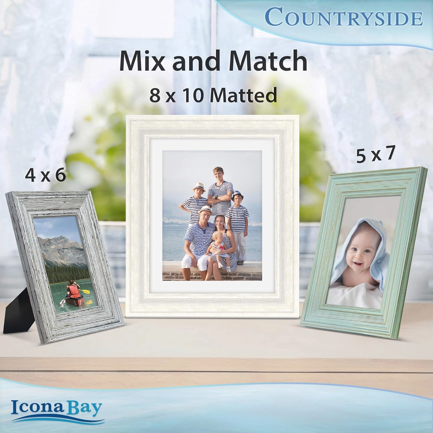 Icona Bay 8x10 Picture Frames with Mat (Alpine White, 3 Pack), French Country Style Picture Frame Set, Wall Mount or Table Top, Countryside Collection