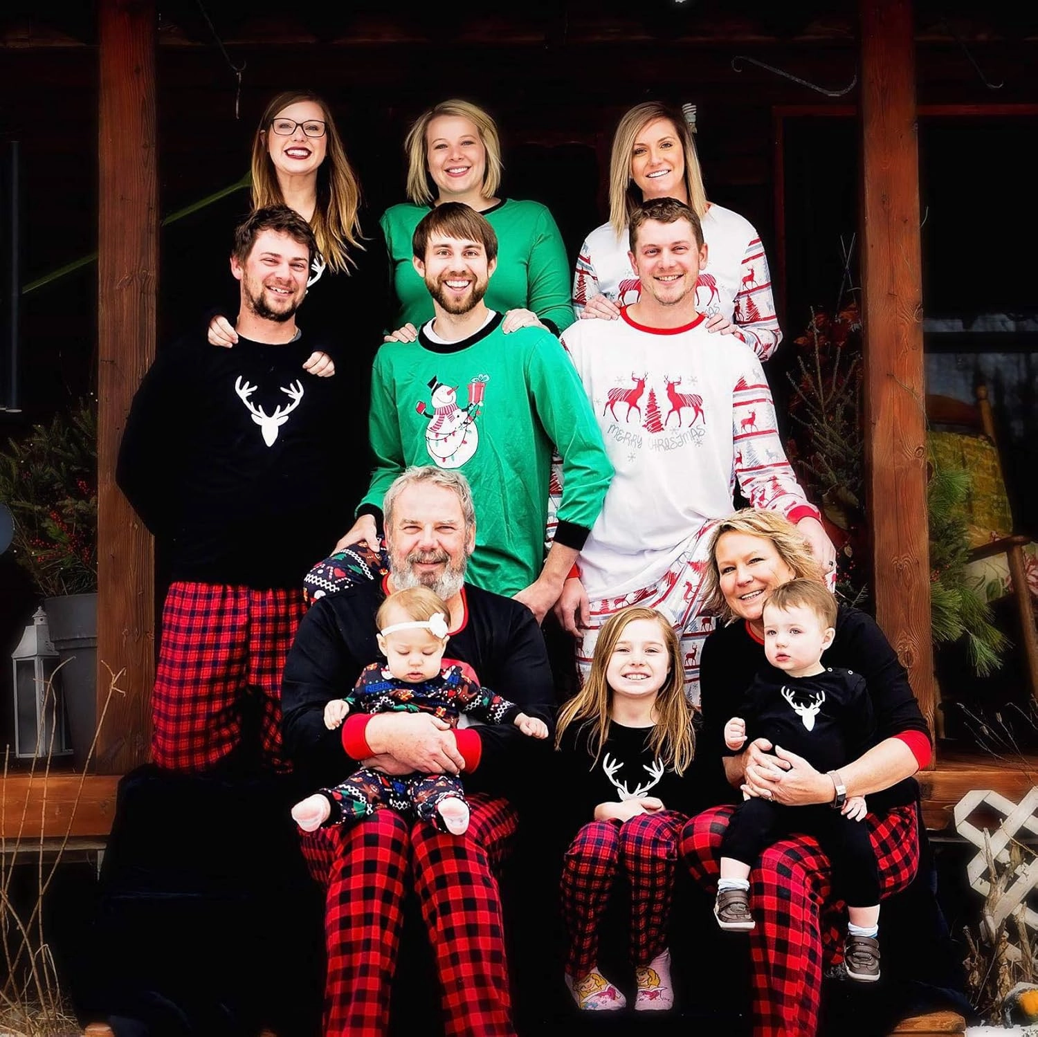 IFFEI Matching Family Pajamas Sets Christmas PJ's Letter Print Top and Plaid Bottom Sleepwear Jammies with Pockets