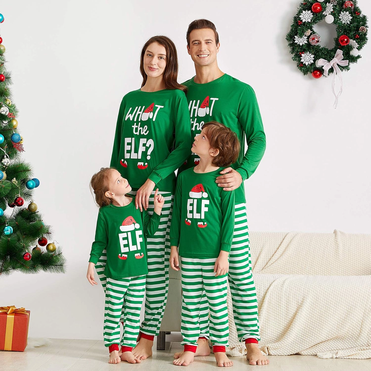 IFFEI Matching Family Pajamas Sets Christmas PJ's Letter Print Top and Plaid Bottom Sleepwear Jammies with Pockets