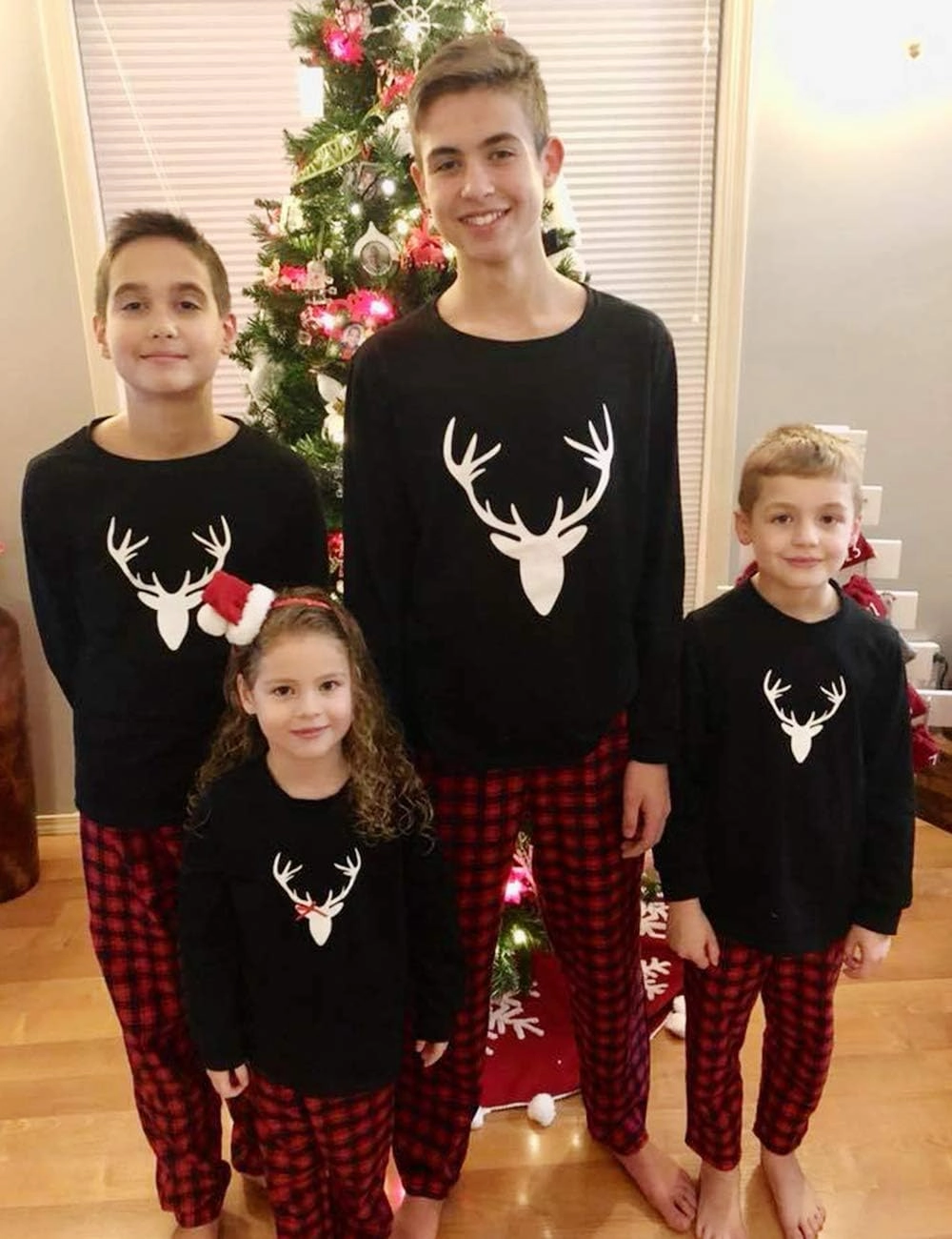 IFFEI Matching Family Pajamas Sets Christmas PJ's Letter Print Top and Plaid Bottom Sleepwear Jammies with Pockets