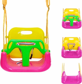 IFOYO 3-in-1 Convertible Kids Swing Seat with Detachable High-Back Support, Secure Indoor/Outdoor Playground Swing for Kids (Pink)