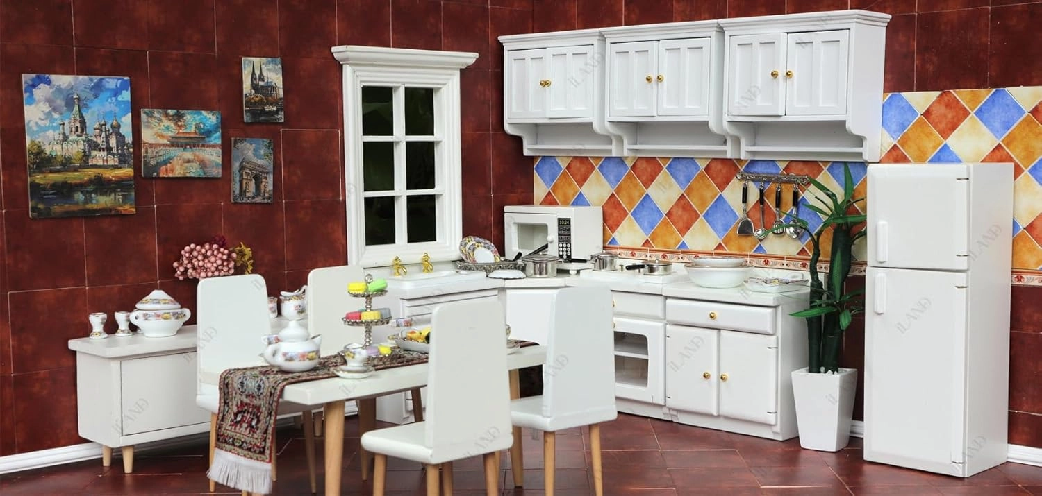iLAND Miniature Dollhouse Accessories,60pcs Dollhouse Flooring on 1:12 Scale Color Patchwork Tiles (60pcs Mediterranean Style