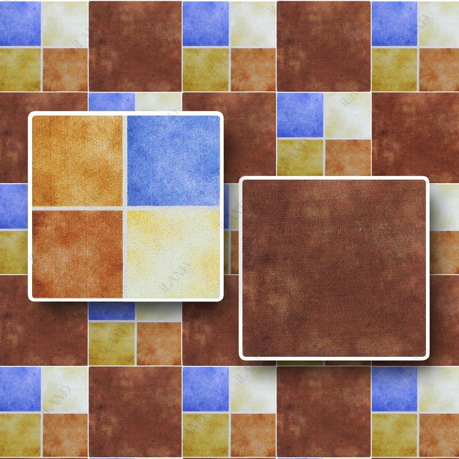 iLAND Miniature Dollhouse Accessories,60pcs Dollhouse Flooring on 1:12 Scale Color Patchwork Tiles (60pcs Mediterranean Style
