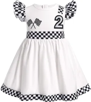 IMEKIS Baby Girl Race Car 1st 2nd Birthday Outfit Ruffle Sleeve Dress Cake Smash Photo Shoot Halloween Costume