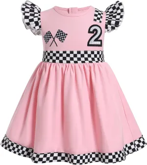 IMEKIS Baby Girl Race Car 1st 2nd Birthday Outfit Ruffle Sleeve Dress Cake Smash Photo Shoot Halloween Costume