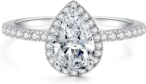 IMOLOVE Solitaire Engagement Rings for Women Halo Ring Promise Rings for her Sterling Silver plated with 18K White Gold Rings for Women 1.64ct D Color VVS1 Clarity Moissanite Size 4-11