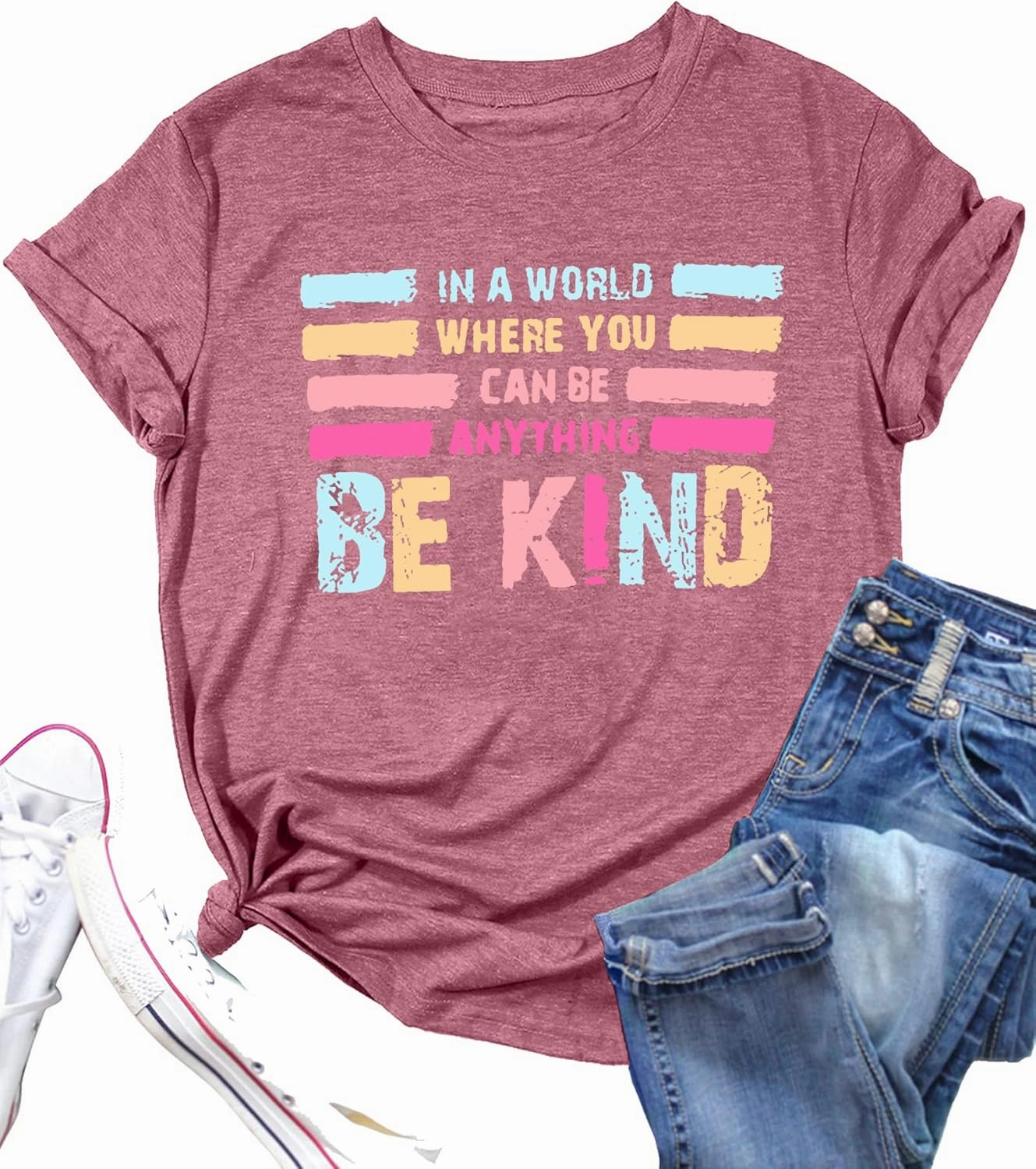 in A World Where You Can Be Anything Be Kind T-Shirt Women Inspirational Graphic Tee Casual Short Sleeve Tee Tops
