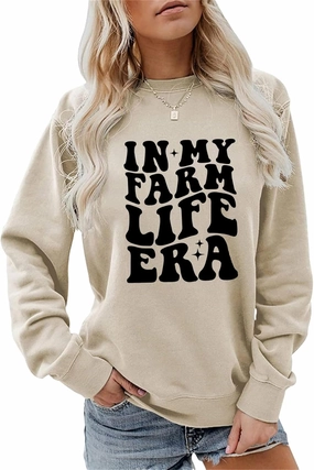 In My Farm Life Era Sweatshirt, Funny Graphic Country Girl Shirt Women Crewneck Farm Mama Farmer Wife Pullover Tops