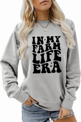 In My Farm Life Era Sweatshirt, Funny Graphic Country Girl Shirt Women Crewneck Farm Mama Farmer Wife Pullover Tops