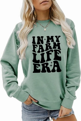 In My Farm Life Era Sweatshirt, Funny Graphic Country Girl Shirt Women Crewneck Farm Mama Farmer Wife Pullover Tops