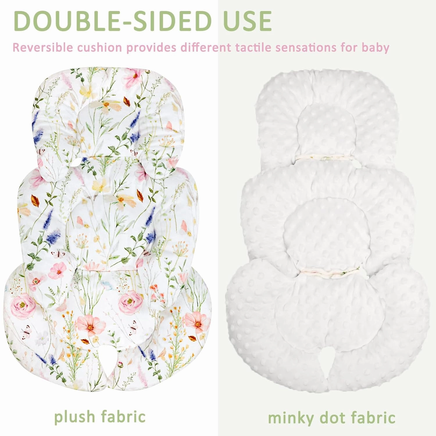 Infant Car Seat Insert Cushion, Super Soft Baby Car Seat Head Support & 2 Straps Pads, Reversible Preemie Newborn Carseat Insert, Fit Car Seat, Stroller, Infant Bouncer, Wildflowers
