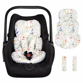Infant Car Seat Insert Cushion, Super Soft Baby Car Seat Head Support & 2 Straps Pads, Reversible Preemie Newborn Carseat Insert, Fit Car Seat, Stroller, Infant Bouncer, Wildflowers