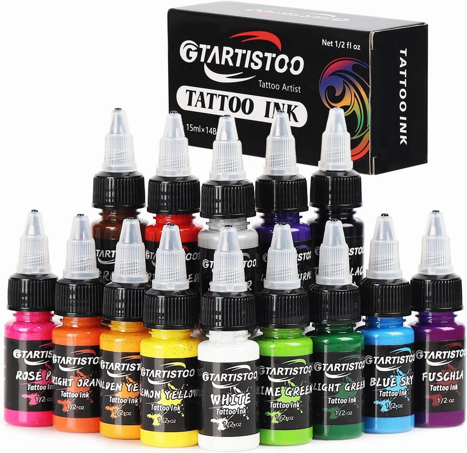 Ink Professional 1/2OZ (14 Colors 15ml) Vegan-Friendly Pigment Ink Supplies Ink