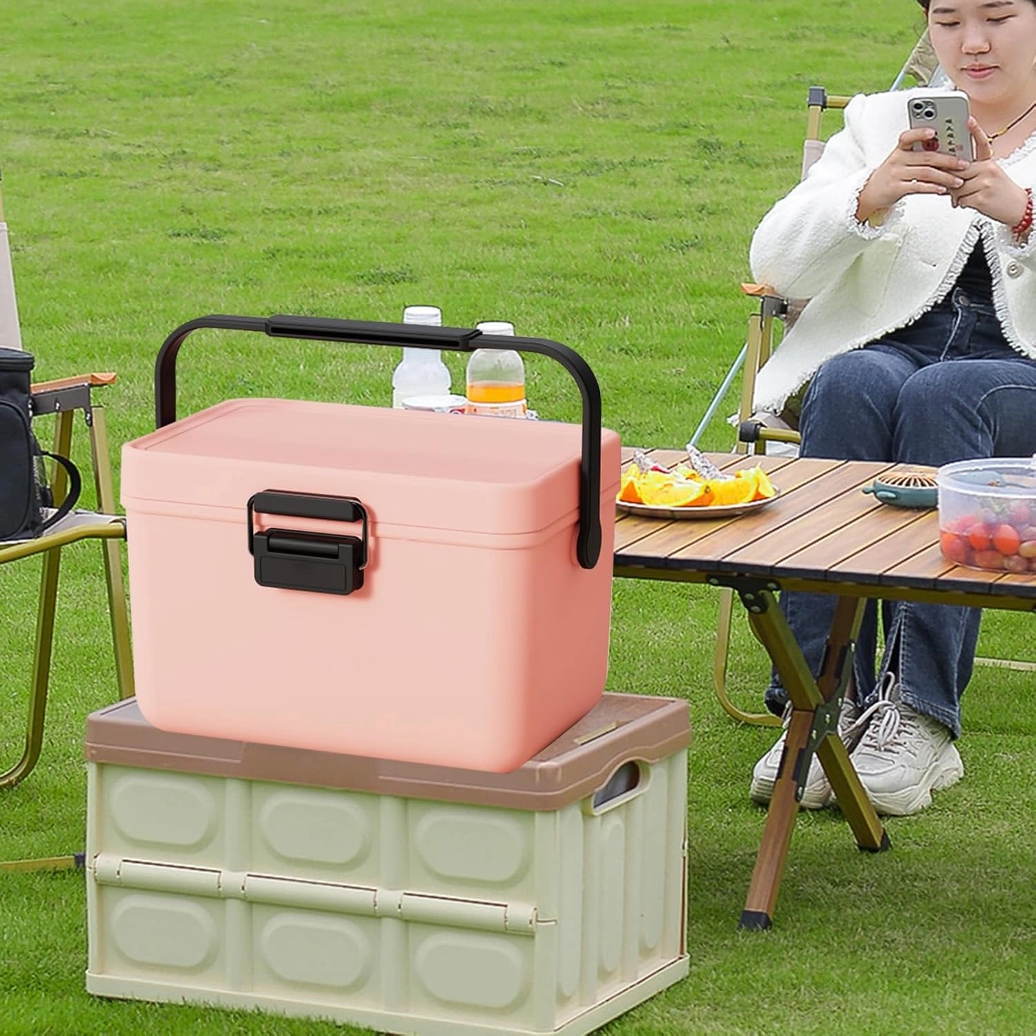 Insulated Mini Ice Chest with Portable Handles, 4qt Small Hard Cooler Lunch Box for Car Camping Picnic Beach Outdoor Cooler Refrigerated Box for Beach, Picnic, Camping, Boat